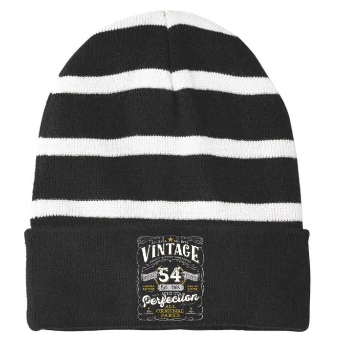 54th Birthday Vintage 1968 Birthday For Women Funny Men 54 Years Old Striped Beanie with Solid Band