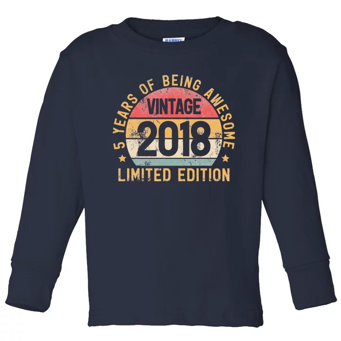 5th Birthday Vintage 2018 Turning 5 BDay 5 Years Old Toddler Long Sleeve Shirt