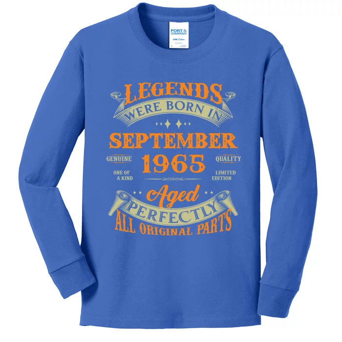 58th Birthday Vintage Legends Born In September 1965 Gift Kids Long Sleeve Shirt