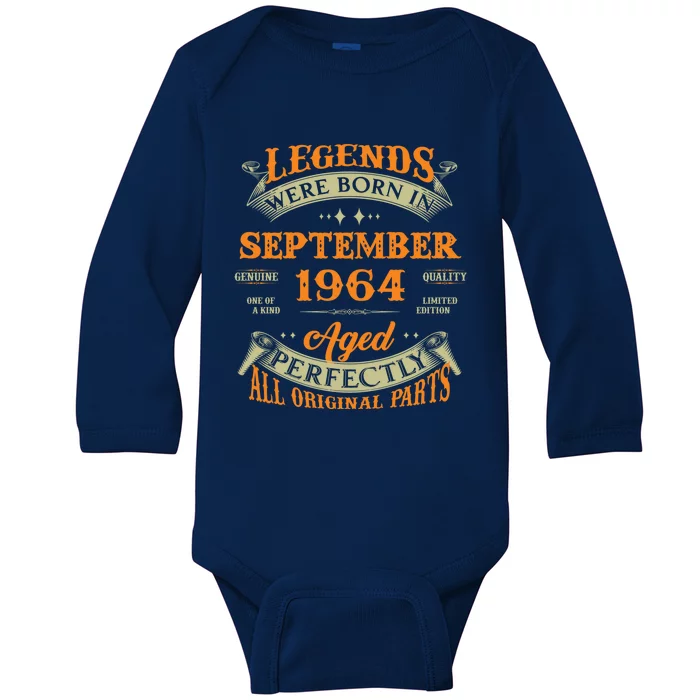 59th Birthday Vintage Legends Born In September 1964 Gift Baby Long Sleeve Bodysuit