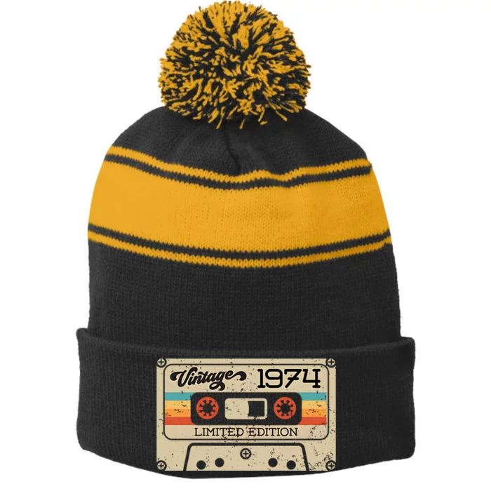 50th Birthday Vintage 1974 Limited Edition Stripe Pom Pom Beanie