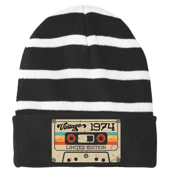 50th Birthday Vintage 1974 Limited Edition Striped Beanie with Solid Band