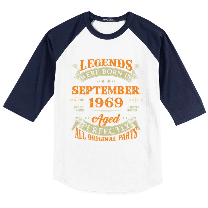 54th Birthday Vintage Legends Born In September 1969 Gift Baseball Sleeve Shirt