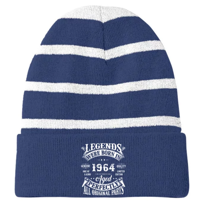 58th Birthday Vintage Birthday Legend Born In 1964 Striped Beanie with Solid Band