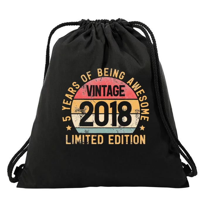 5th Birthday Vintage 2018 Turning 5 BDay 5 Years Old Drawstring Bag