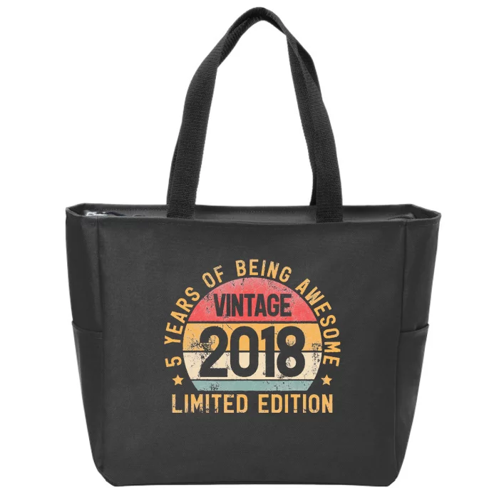 5th Birthday Vintage 2018 Turning 5 BDay 5 Years Old Zip Tote Bag