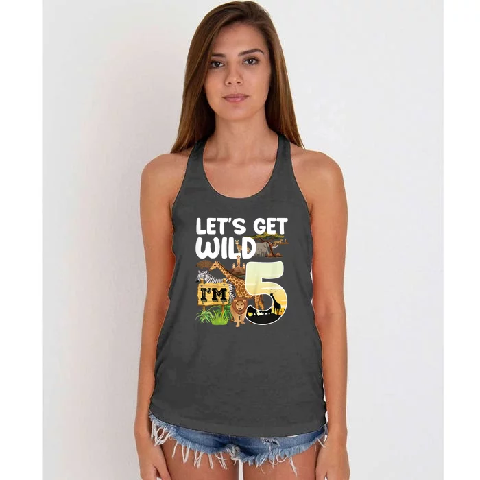 5th Birthday Zoo Safari Jungle Animal | Lets Get Wild Im 5 Women's Knotted Racerback Tank