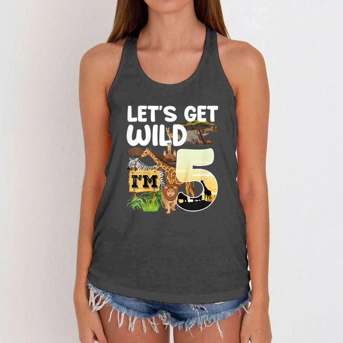 5th Birthday Zoo Safari Jungle Animal | Lets Get Wild Im 5 Women's Knotted Racerback Tank