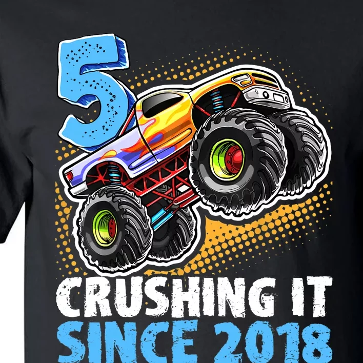 5 Crushing It Since 2018 Monster Truck 5th Birthday Boy Tall T-Shirt