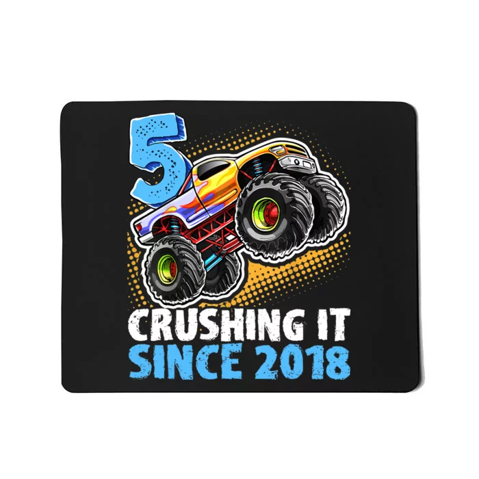 5 Crushing It Since 2018 Monster Truck 5th Birthday Boy Mousepad