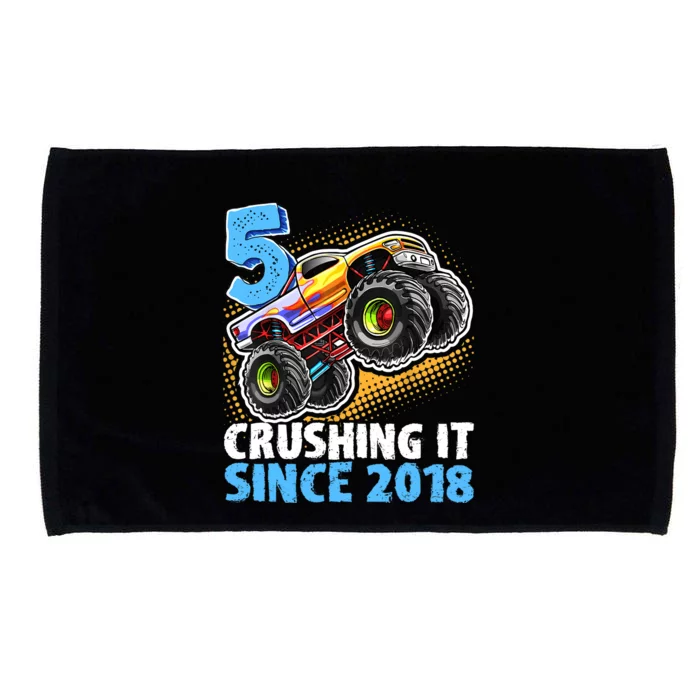 5 Crushing It Since 2018 Monster Truck 5th Birthday Boy Microfiber Hand Towel