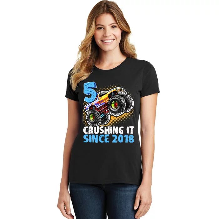 5 Crushing It Since 2018 Monster Truck 5th Birthday Boy Women's T-Shirt