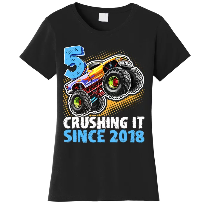 5 Crushing It Since 2018 Monster Truck 5th Birthday Boy Women's T-Shirt