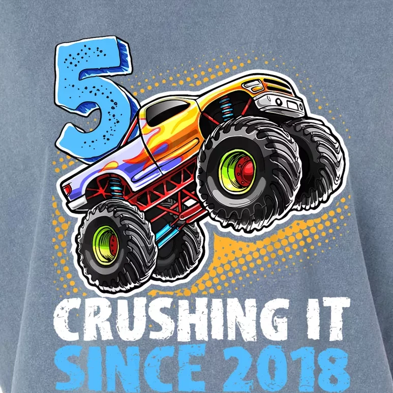 5 Crushing It Since 2018 Monster Truck 5th Birthday Boy Garment-Dyed Women's Muscle Tee