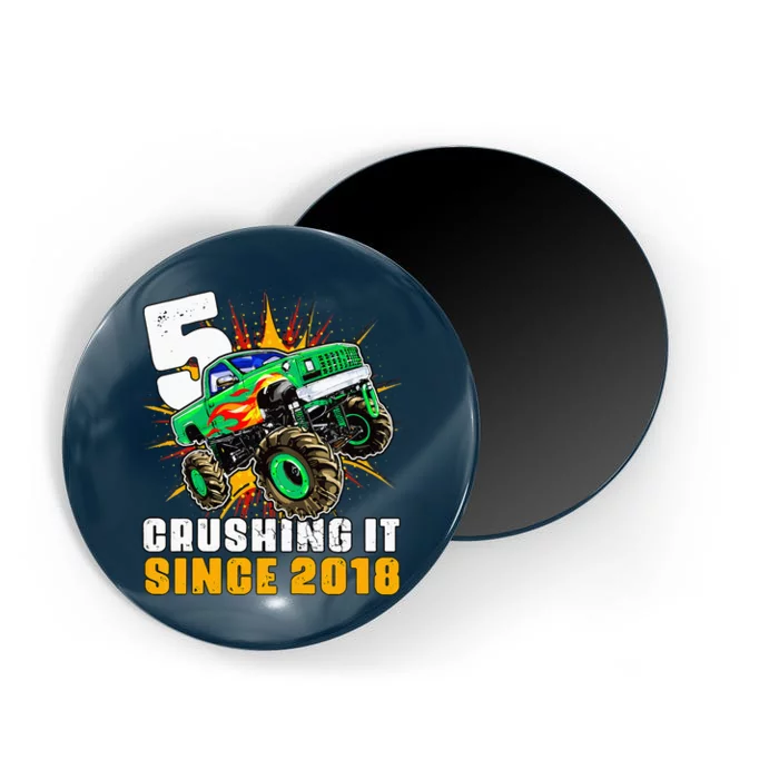 5 Crushing It Since 2018 Monster Truck 5th Birthday Magnet