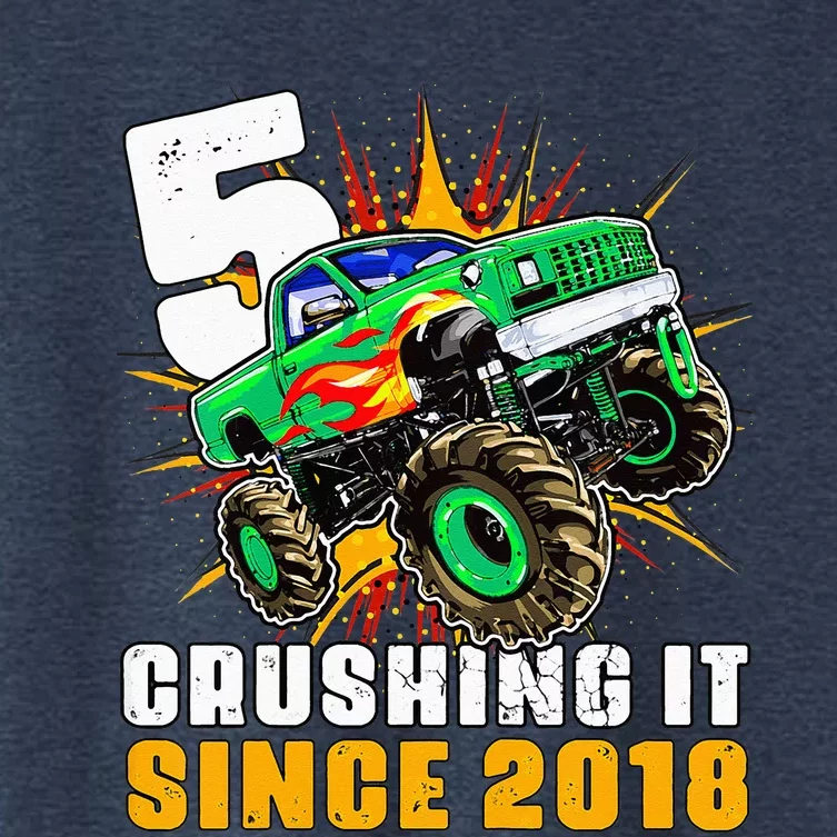 5 Crushing It Since 2018 Monster Truck 5th Birthday Women's Crop Top Tee