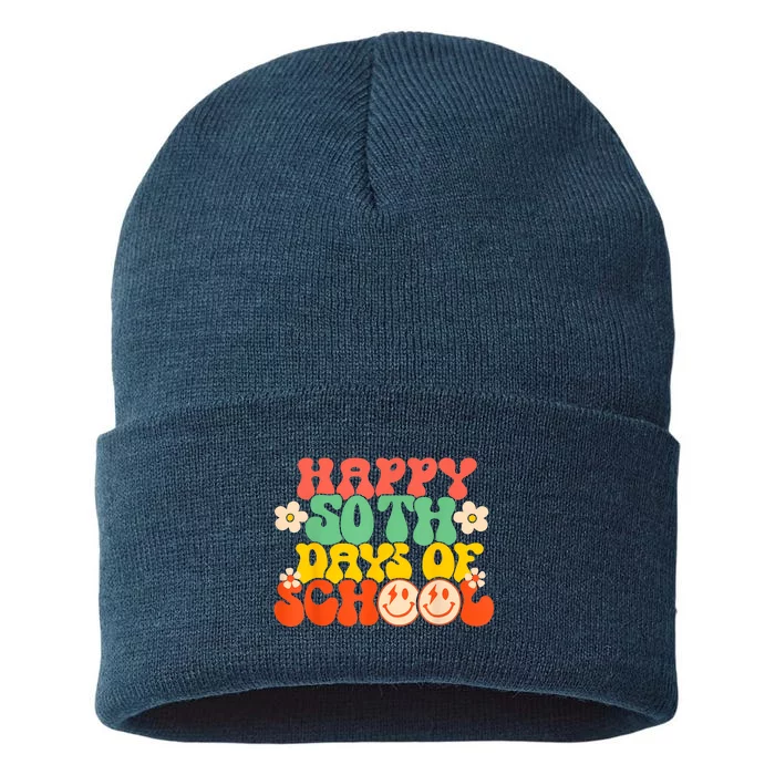 50 Days Happy 50th Day Of School Teacher Students Sustainable Knit Beanie