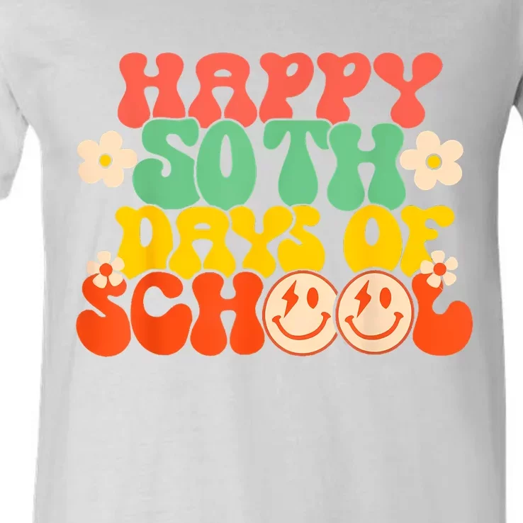 50 Days Happy 50th Day Of School Teacher Students V-Neck T-Shirt