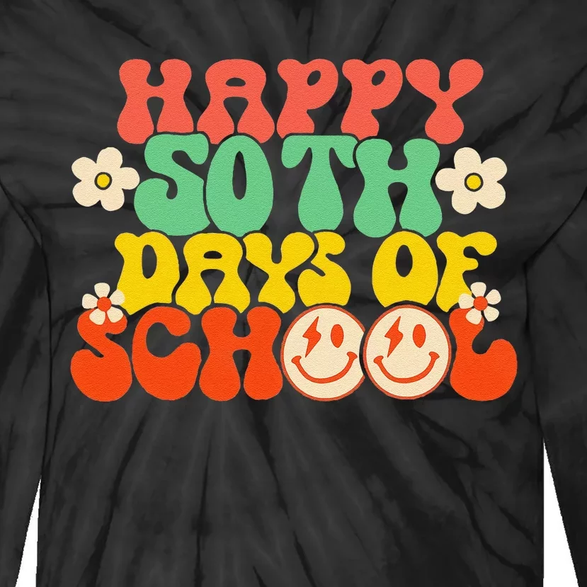 50 Days Happy 50th Day Of School Teacher Students Tie-Dye Long Sleeve Shirt