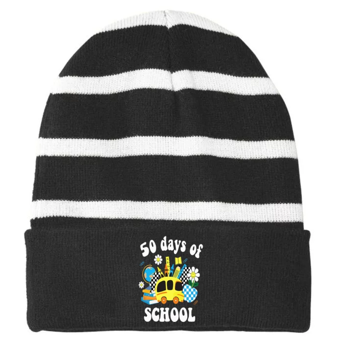 50 days of school 50th day of school Striped Beanie with Solid Band