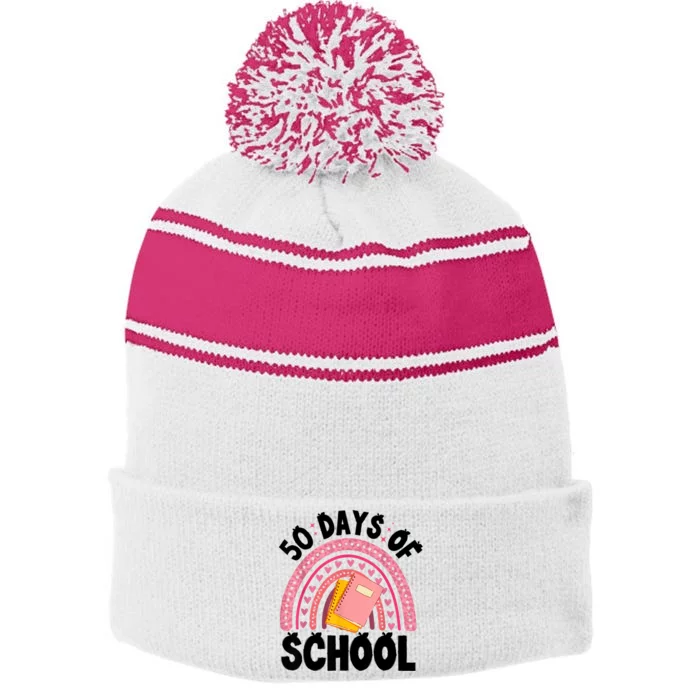 50 Days Of School Children Happy 50th Day Of School Stripe Pom Pom Beanie