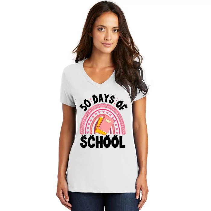 50 Days Of School Children Happy 50th Day Of School Women's V-Neck T-Shirt