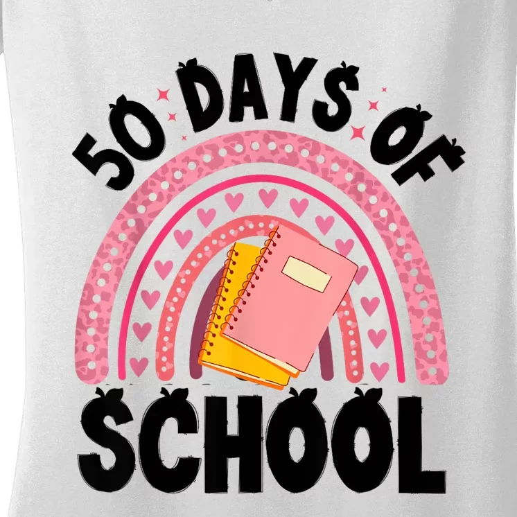 50 Days Of School Children Happy 50th Day Of School Women's V-Neck T-Shirt