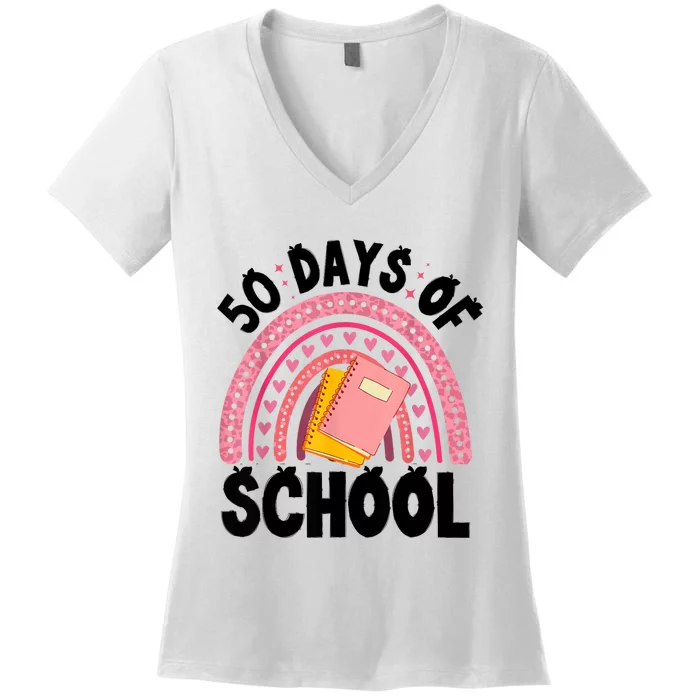 50 Days Of School Children Happy 50th Day Of School Women's V-Neck T-Shirt