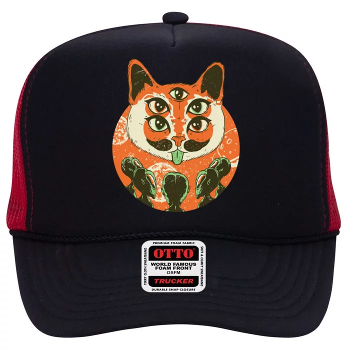 5 Eyed Alien Cat High Crown Mesh Trucker Hat