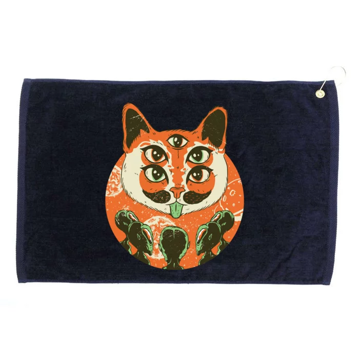 5 Eyed Alien Cat Grommeted Golf Towel