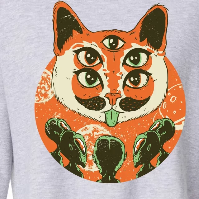 5 Eyed Alien Cat Cropped Pullover Crew