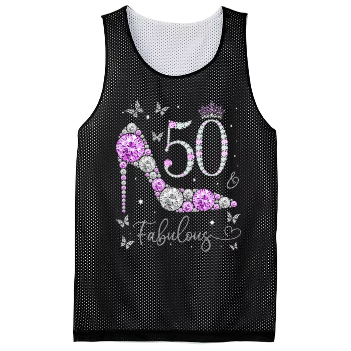 50 & Fabulous 50th Birthday 50 Years Old Ladies Mesh Reversible Basketball Jersey Tank