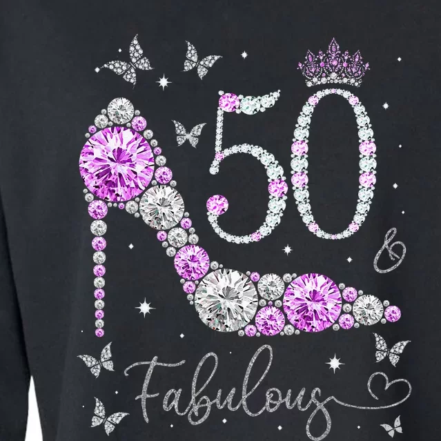 50 & Fabulous 50th Birthday 50 Years Old Ladies Cropped Pullover Crew