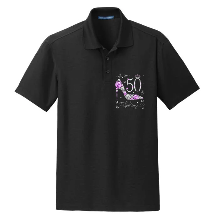 50 & Fabulous 50th Birthday 50 Years Old Ladies Dry Zone Grid Performance Polo