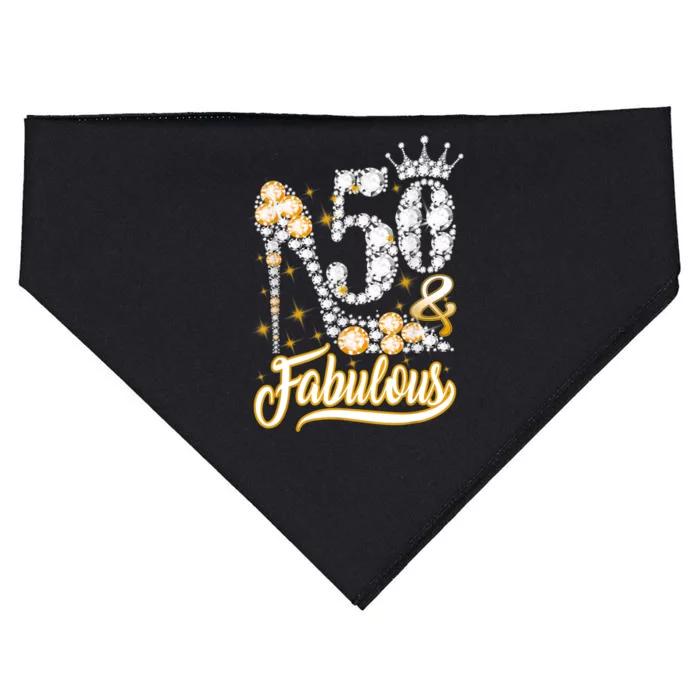 50 & Fabulous 50 Years Old 50th Birthday Diamond Crown Shoes USA-Made Doggie Bandana