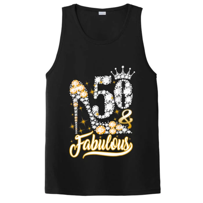 50 & Fabulous 50 Years Old 50th Birthday Diamond Crown Shoes Performance Tank