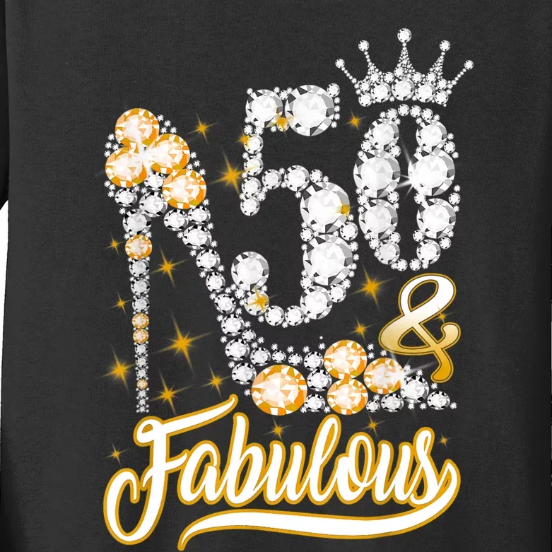 50 & Fabulous 50 Years Old 50th Birthday Diamond Crown Shoes Kids Long Sleeve Shirt