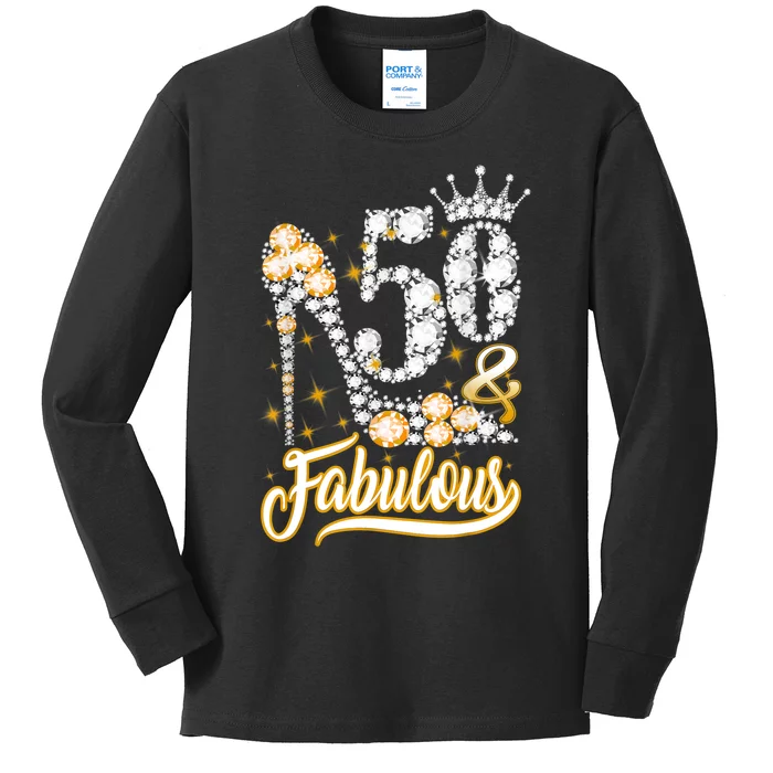 50 & Fabulous 50 Years Old 50th Birthday Diamond Crown Shoes Kids Long Sleeve Shirt