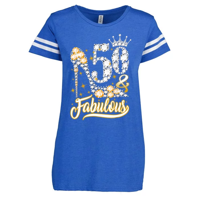 50 & Fabulous 50 Years Old 50th Birthday Diamond Crown Shoes Enza Ladies Jersey Football T-Shirt