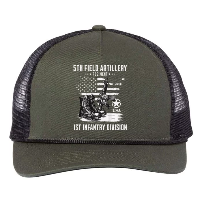 5th Field Artillery Regiment Veteran Military Distressed Retro Rope Trucker Hat Cap