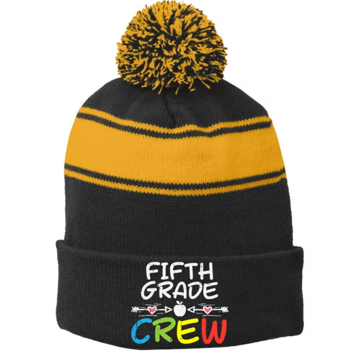 5th Fifth Grade Crew First Day Of School Boy Girl Teacher Stripe Pom Pom Beanie