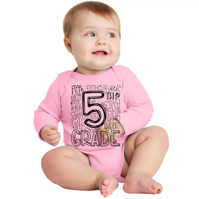 5th Fifth Grade Typography Team Teacher Back To School Baby Long Sleeve Bodysuit