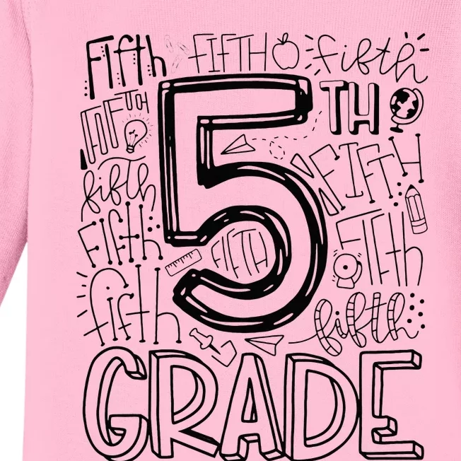 5th Fifth Grade Typography Team Teacher Back To School Baby Long Sleeve Bodysuit