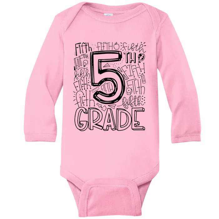 5th Fifth Grade Typography Team Teacher Back To School Baby Long Sleeve Bodysuit