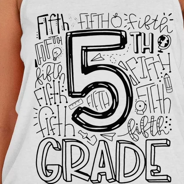 5th Fifth Grade Typography Team Teacher Back To School Women's Knotted Racerback Tank