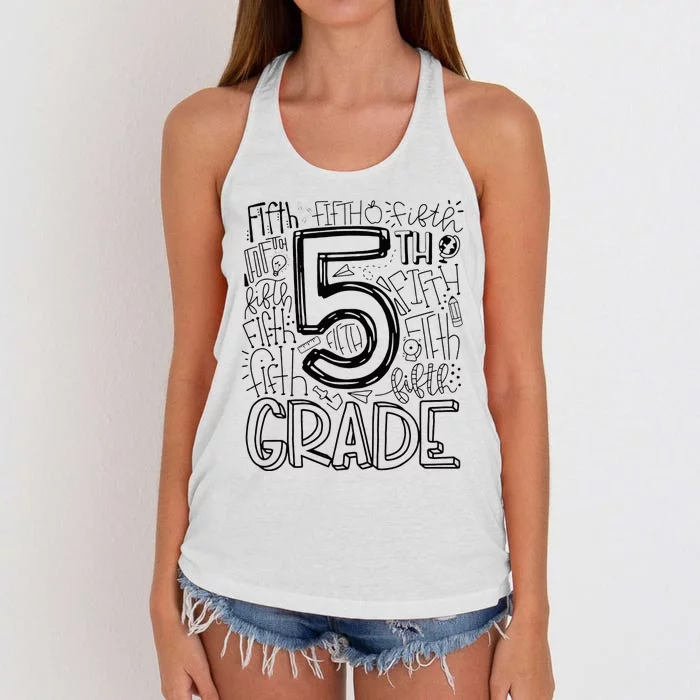 5th Fifth Grade Typography Team Teacher Back To School Women's Knotted Racerback Tank