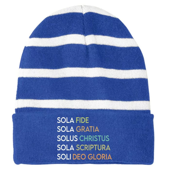 5 Five Solas Of The Reformation Theology Christian Church Gift Striped Beanie with Solid Band