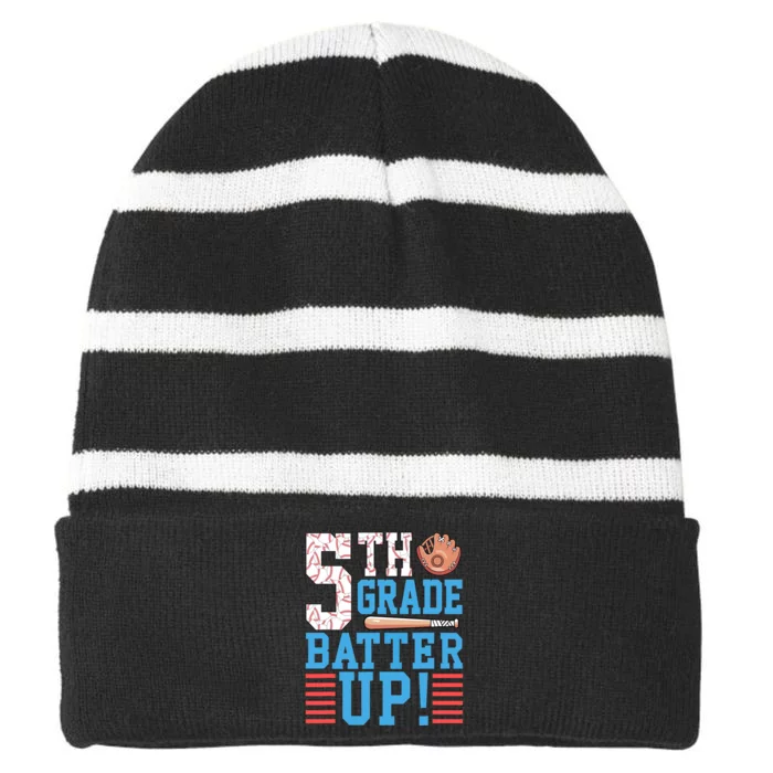 5th Grade Back To School 5th Grade Batter Up Baseball Striped Beanie with Solid Band