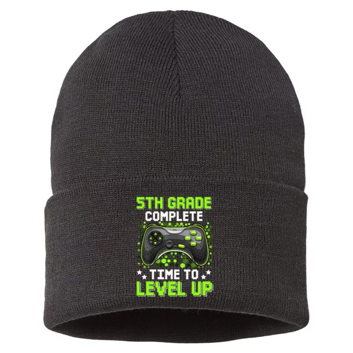 5th Grade Complete Time To Level Up Gaming Graduation Sustainable Knit Beanie