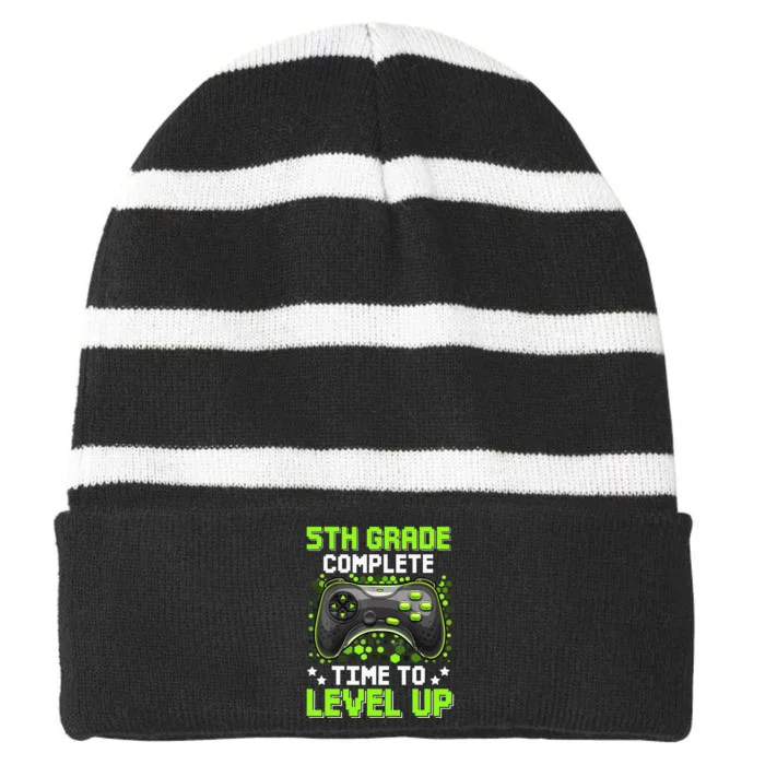 5th Grade Complete Time To Level Up Gaming Graduation Striped Beanie with Solid Band